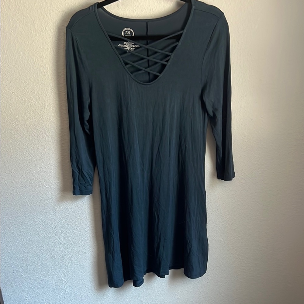 Dark Teal Crisscross Neck Dress